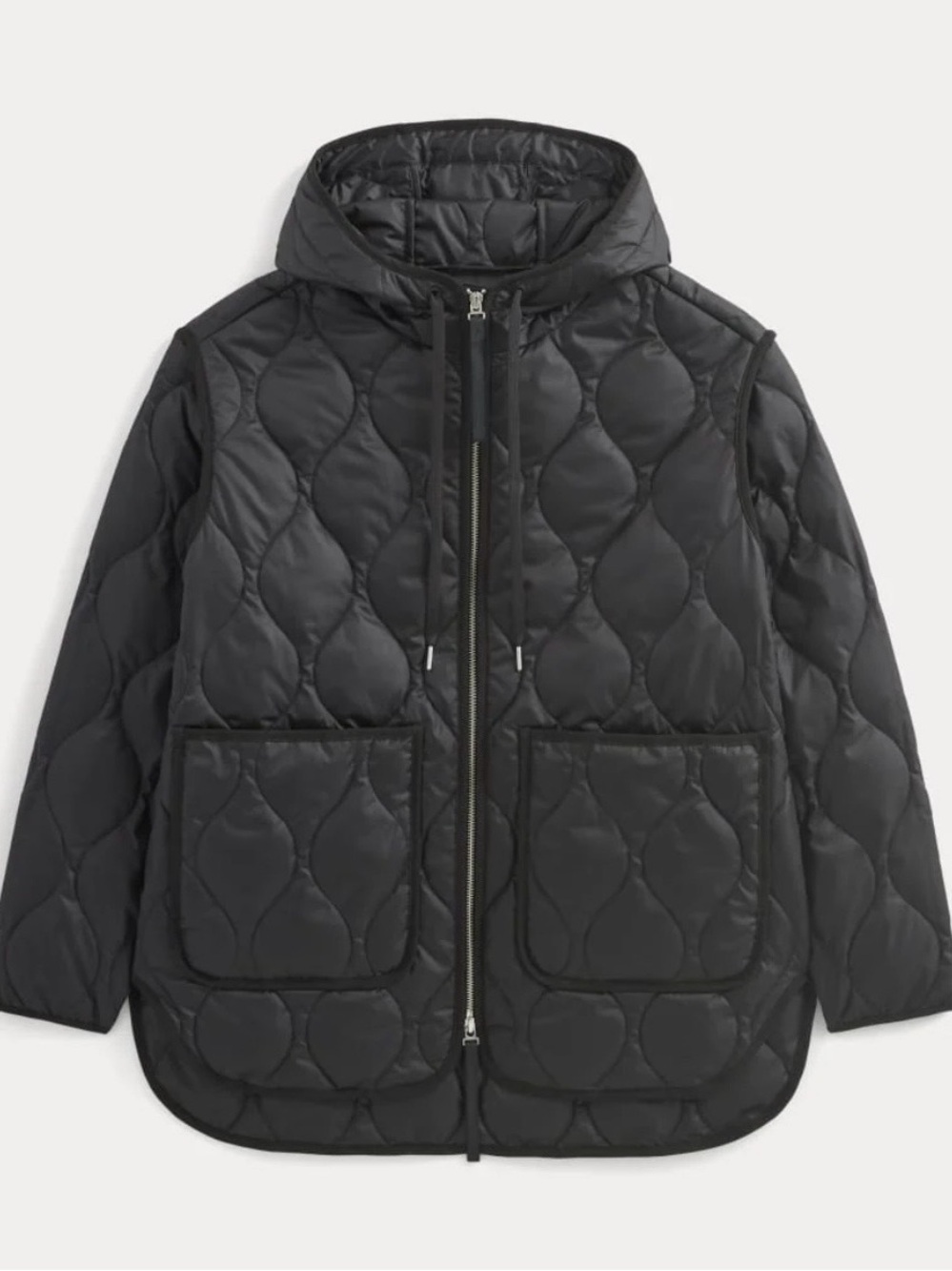 Everlane Black Quilted Hooded Utility Jacket